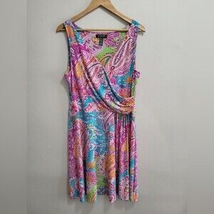Lauren Ralph Lauren Petite Paisley Faux Wrap Sleeveless Dress Size Large